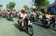 Bathinda police staging a flag march in the city on Monday in view of the coming Diwali festival.