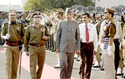 Chief Minister Ghulam Nabi Azad inspects the guard of honour at the Civil Secretariat on the opening day of the darbar in Jammu