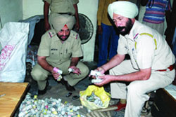 Civil Lines police carrying out a raid at a fireworks godown in Bathinda