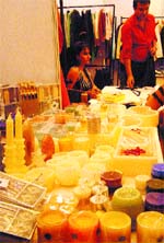 BURNING BEAUTIES: Candles displayed at a stall in an exhibition in Jalandhar.
