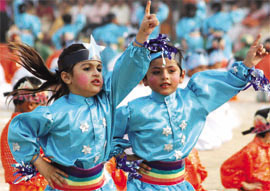School children performing at the annual function of St Xaviers School in Bathinda on Wednesday.