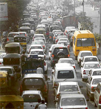 Long queues of vehicles on the Ferozepur road as residents seem to have come out for Diwali shopping in Ludhiana on Wednesday.