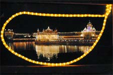 A view of the illuminated Golden Temple on the eve of Divali. 