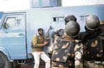 Special operation group personnel near the encounter site in Sopore district of Baramulla on Saturday. 