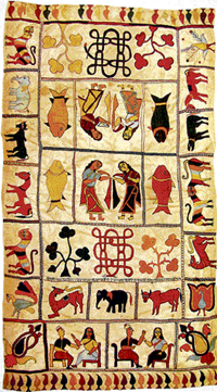 Large embroidered sheet with diverse motifs. Contemporary. From eastern India