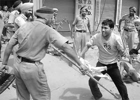 Police in action at a protest in Amritsar