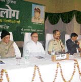 (From left) Mani Ram Bagri, former MP, R.P. Bajpai, VC, GJU, Yash Pal Singhal, IG, Hisar range, and Dalbir Bharti, IPS, at a function in which a book by Bharti was released in Hisar on Sunday.