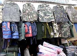 A shop selling Army uniforms at Akhnoor in Jammu district. 