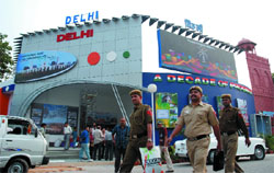 Delhi Pavilion given final touch on the eve of opening of the India International Trade Fair 2007, at Pragati Maidan in the Capital