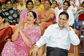 Kala Sheoran, chairperson of the District Children Welfare Society, and deputy commissioner O.P. Sheoran at a function to mark Childrens Day in Fatehabad on Wednesday.
