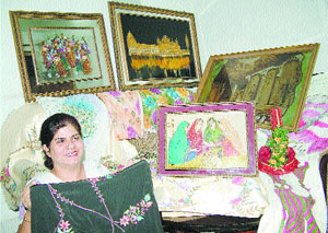 Kusum Sawhney displays her creative works.