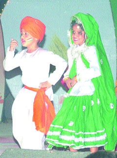 Children of MGN Public School perform during the annual prize distribution fuction of the school in Jalandhar on Wednesday.