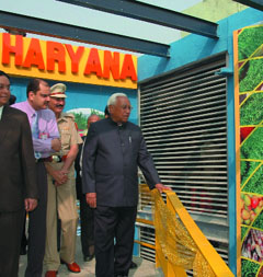 Haryana Governor A.R.Kidwai takes round of Haryana Pavilion in IITF-2007 at Pragti Maidan in the Capital on Saturday.