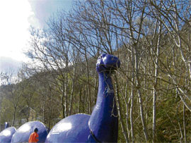 A model of Nessie outside a hotel in Loch Ness.