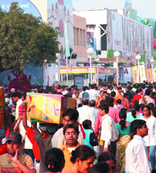 Visitors throng the India International Trade Fair at Pragati Maidan in the Capital on Sunday.