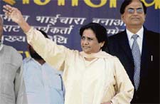 BSP chief Mayawati at a party rally in Jammu on Sunday. 