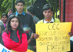 Students protest against Ramjas College vice-principal P.N.Ray on the issue of sexual harassment in the Capital