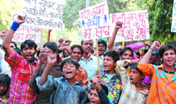 Children demonstrate against the callous attitude of the Children Welfare Organisation, Lajpat Nagar in the Capital