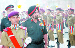 General Officer Commanding 15 Corps Lt Gen AS Sekhon inspects guard of honour during the Old Boys Association meet at Sainik School, Kapurthala.
