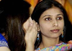 Girls of English Department gossiping during a freshers party in University of Jammu on Wednesday.