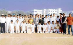 Teams before the start of the Ludhiana Sahodaya School Complex Cricket Tournament being played at BCM Arya Model Senior Secondary School, Shastri Nagar,Ludhiana,on Wednesday.