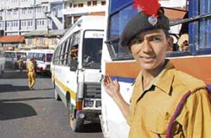 NCC cadets help the traffic police regulate traffic at Cart Road in Shimla.