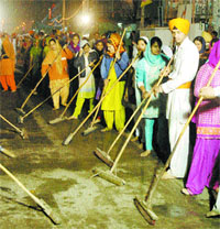 Devotees busy making arrangements in Jalandhar on Thursday.