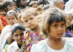 Child labourers at the launch of an informal school in Karhans village in Panipat district