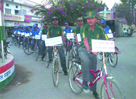A cycle rally organised in Fazilka on Sunday to encourage people to save fuel and motivate them to ride bicycles.