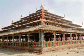 A seven-storeyed havan ‘mandap’ made of wood and dry grass erected for world peace yagya, which will start from November 29 at the Sector 34 ground in Chandigarh