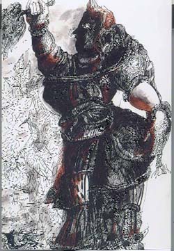 Radha with pen and ink on paper. 