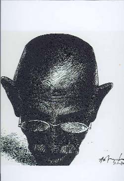 Gandhi, pen and ink on paper.