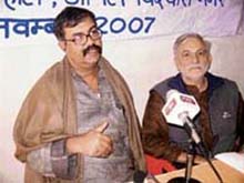 CPM leader Nilotpal Basu addresses a press conference in Hisar on Sunday. Haryana CPM secretary Inderjeet Singh is seated on his left