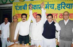 Leaders of the newly formed Punjabi Vikas Manch, Haryana, at its inaugural meeting in Fatehabad on Sunday. 