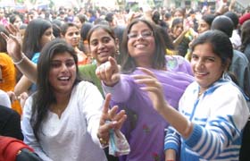 SD College girls have a great time during their annual fete in Jalandhar on Sunday.