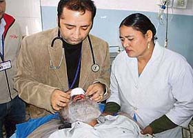 Doctors attend Mohinder Singh at Hind Hospital, Ahmedgarh