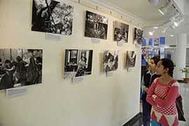 Girls view Rhythms of Peace  photo exhibition, at General Zorawar Singh auditorium complex in Jammu. 