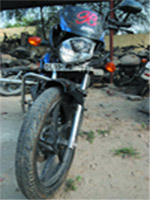 Left: The motorcycle,; Right: The bus that were involved in an accident near Khajuri Khas in East Delhi 