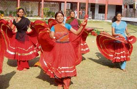 Girls rehearse a dance in Hisar on Tuesday in preparation for the regional youth festival beginning