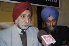 Jaspal Singh Mangal, SAD(A) national vice-president (left), addresses reporters in Jammu on Tuesday.