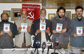 CPM leaders release the poll manifesto in Shimla on Friday.
