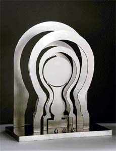 Kannati Bimbam: Contemporary sculpture in stainless steel by Balan Nambiar