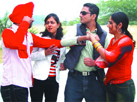 Shooting of Preet Punjabis song Gumaan in progress at Bathinda on Sunday.
