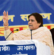 BSP chief and UP Chief Minister Mayawati addresses a rally at Sundernagar in Mandi district on Tuesday. 