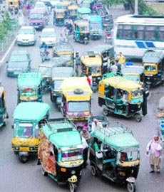 With no proper traffic regulation, autorickshaws in front of the local bus stand add to the chaos.