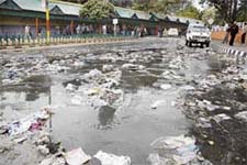 Garbage littered outside the Civil Secretariat in Jammu after the city was lashed with rain on Monday.