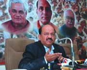 Delhi Predesh BJP president Harsh Vardhan addresses a press conference in the Capital on Wednesday.