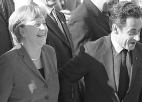 French President N. Sarkozy and German Chancellor A. Merkel at Lisbon