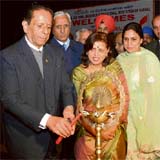The President of Mauritius, Sir Anerood Jugnauth, lights a lamp at a function, Ek sham Bharat-Mauritius dosti ke naam, in Karnal on Thursday evening.