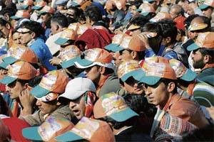 Crowds throng an election rally in Mandi